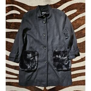 DKNY Women's Faux-Fur-Pocket Walker Grey Wool Coat Sz 0X